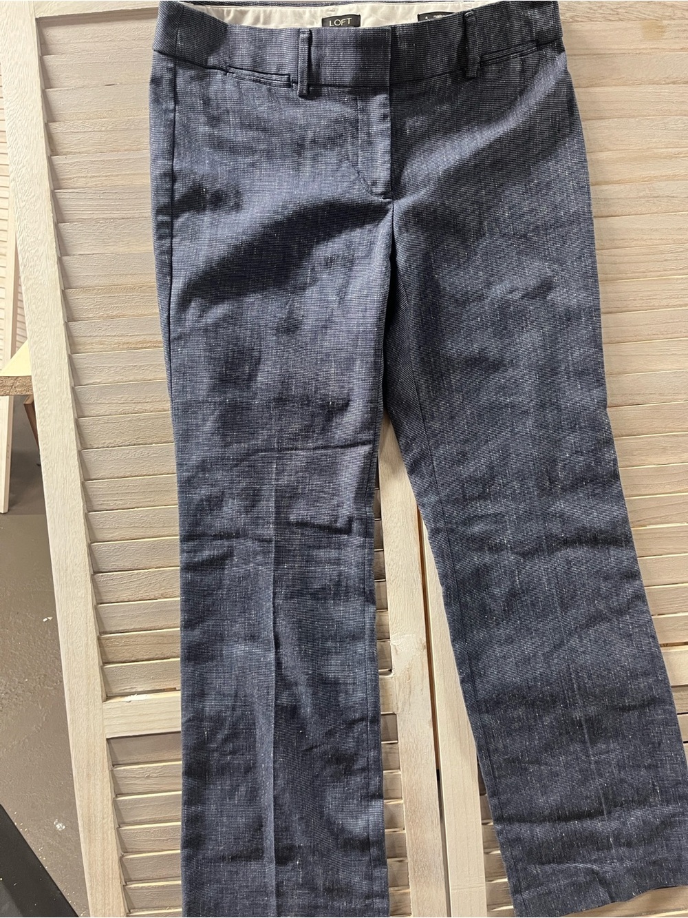 LOFT Marisa Trouser Pants Size 4 Blue Linen Blend Career Office Straight Leg